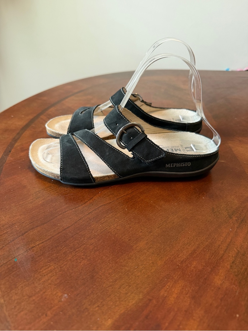 Mephisto Afida Sandals Size 38 7.5/8 Black Suede Cushioned Slip on Shoes